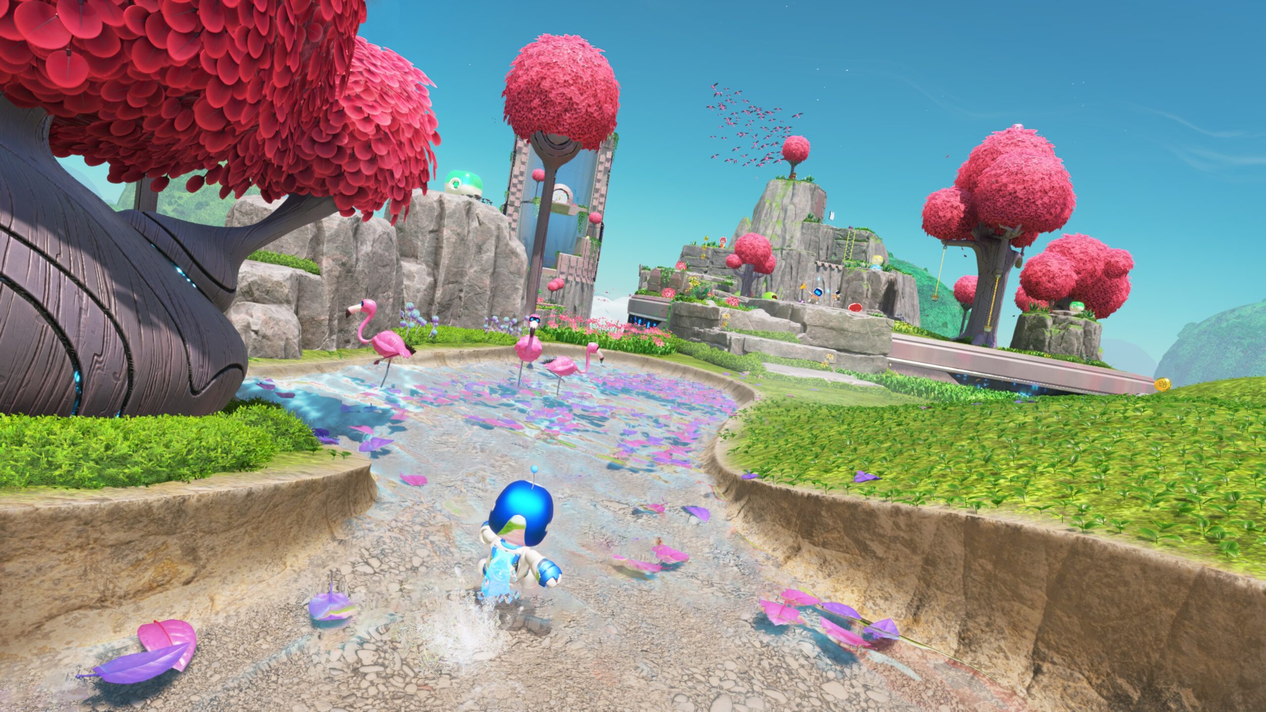Astro Bot official screenshot showing a colorful garden level