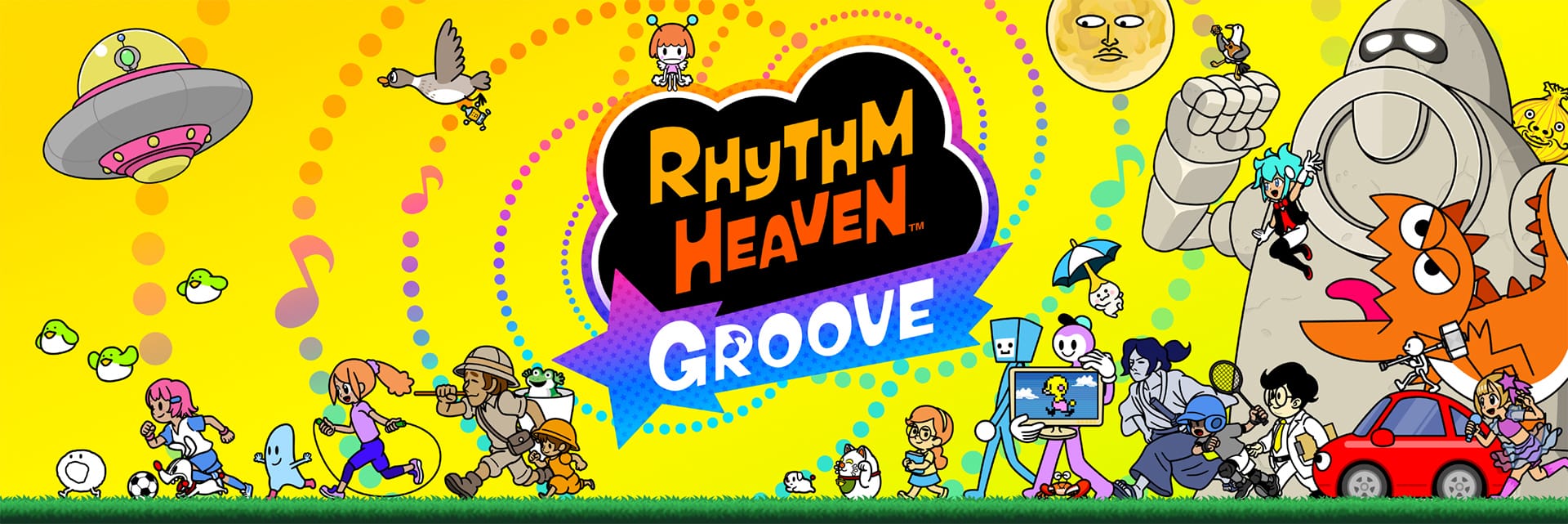 Rhythm Heaven Groove official artwork with the game logo and rhythm characters