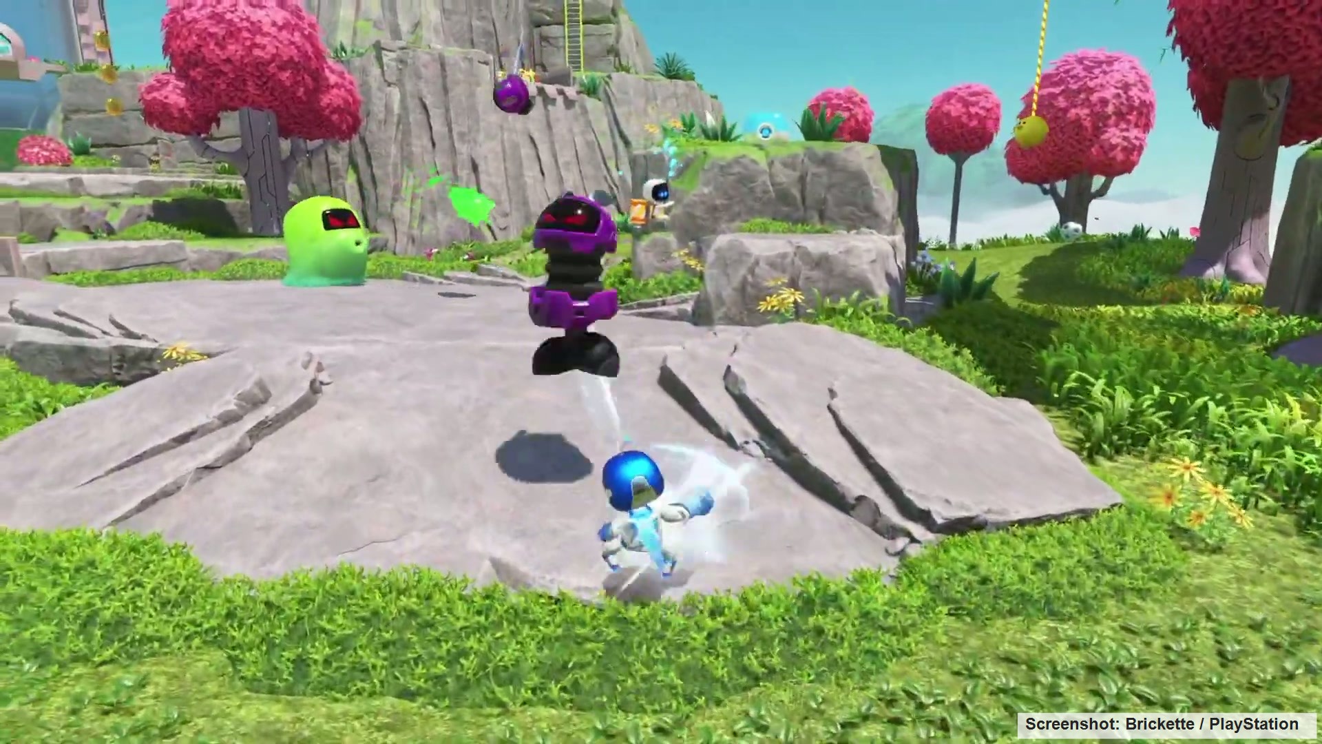 Astro Bot Sky Garden Bot 3 route near the caterpillar enemy wall