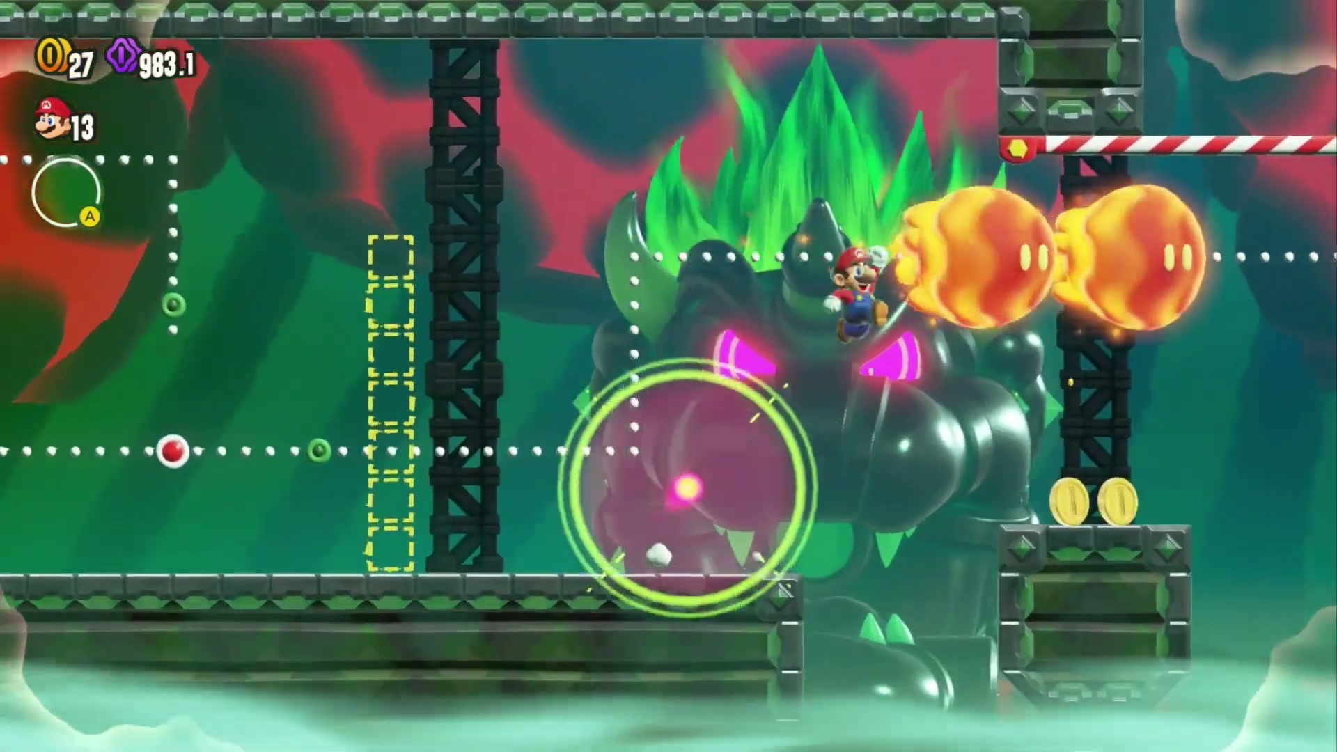 Super Mario Bros. Wonder Deep Magma Bog Wonder Seed 7, Reach the Pull, Turn, Burn Goal Pole