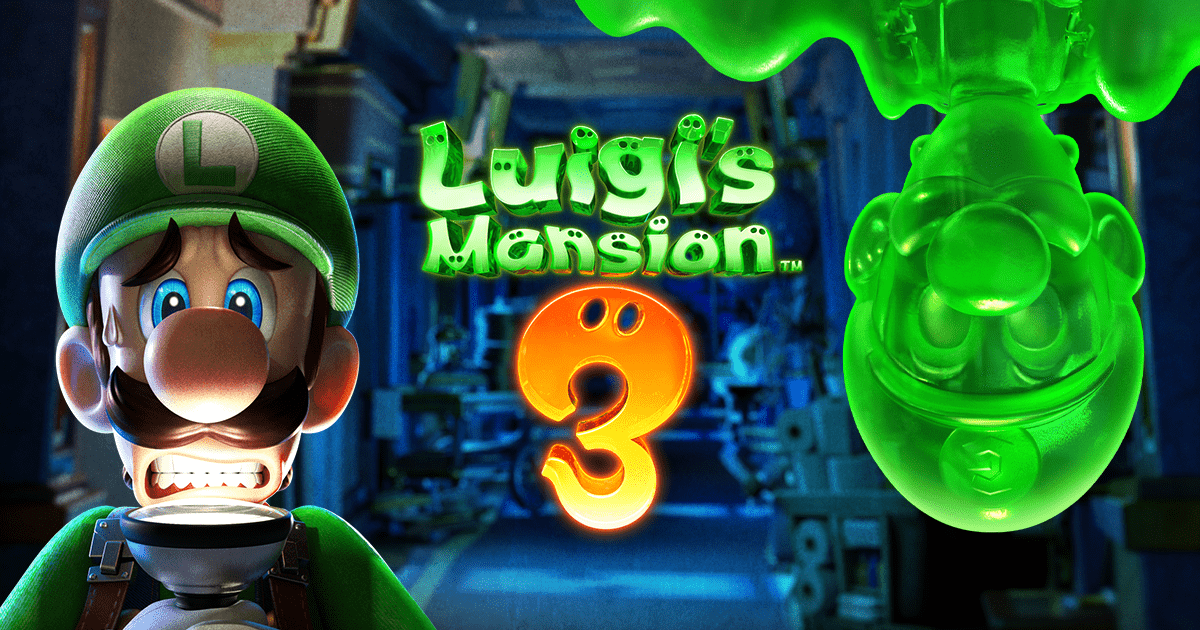 Luigi's Mansion 3 official image with Luigi and ghosts