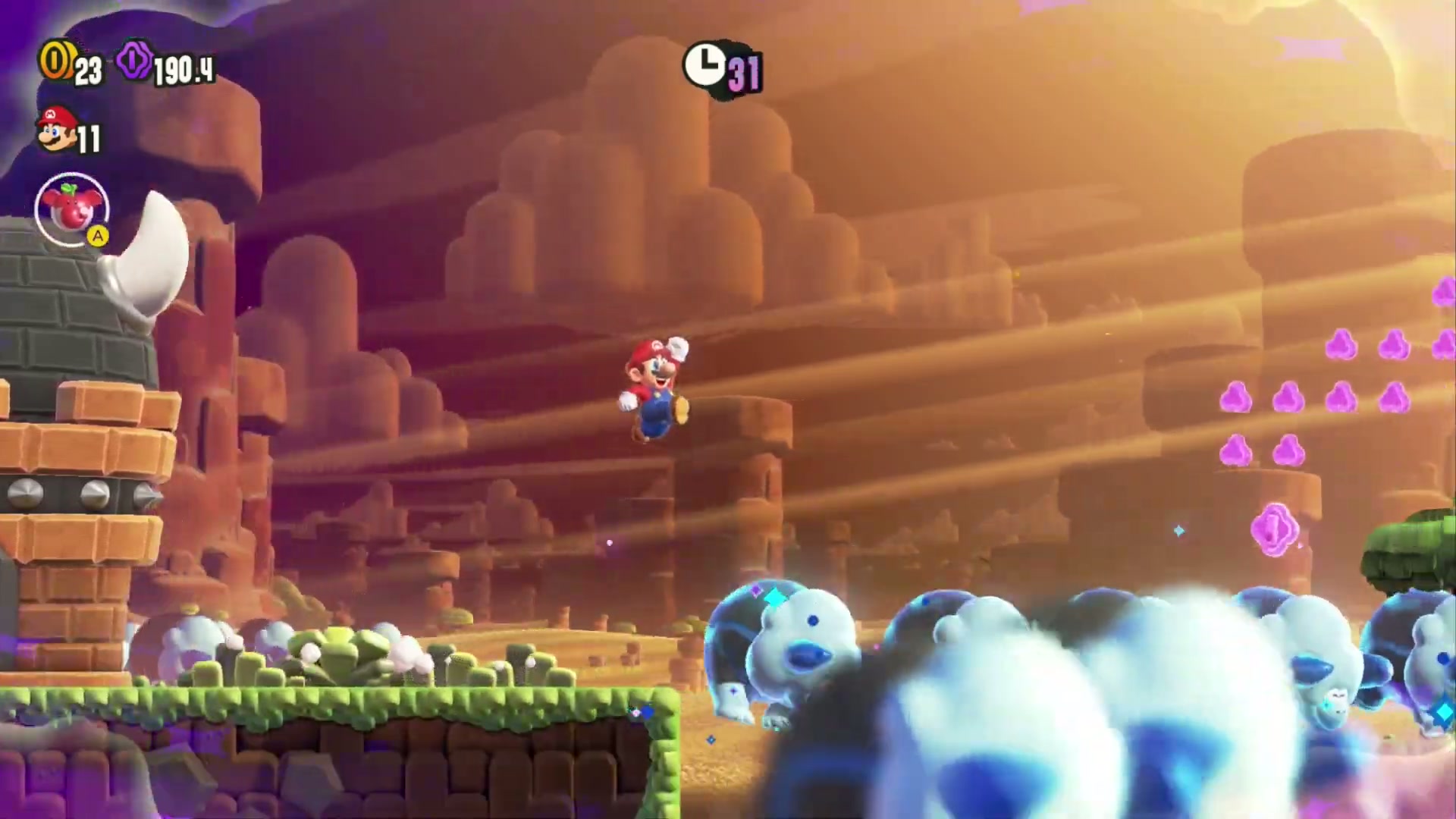 Mario riding the Wonder Bulrush herd, representing movement and ability Badge guides
