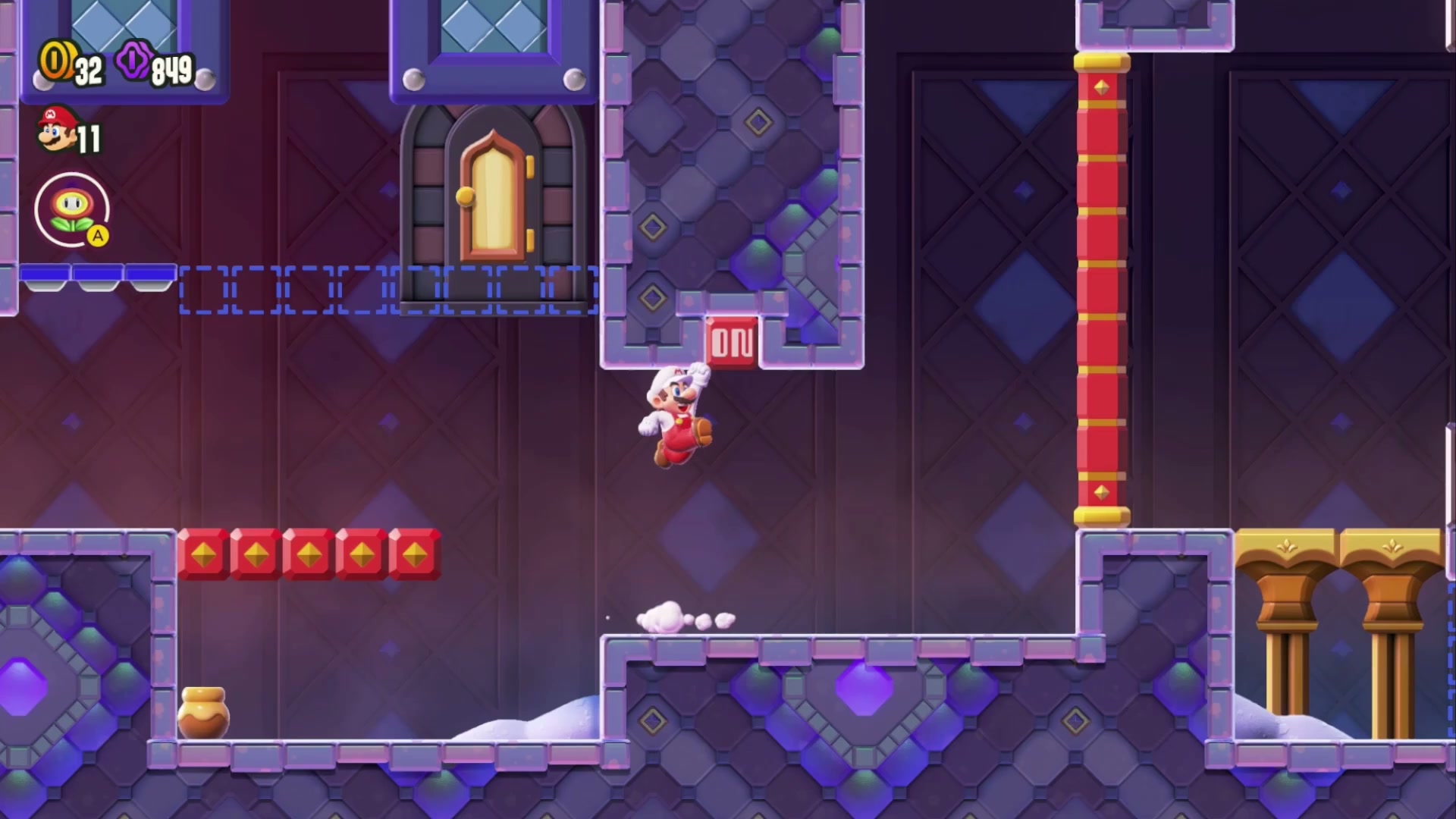 Super Mario Bros. Wonder Sunbaked Desert Wonder Seed 14, Reach the Color-Switch Dungeon Goal Pole