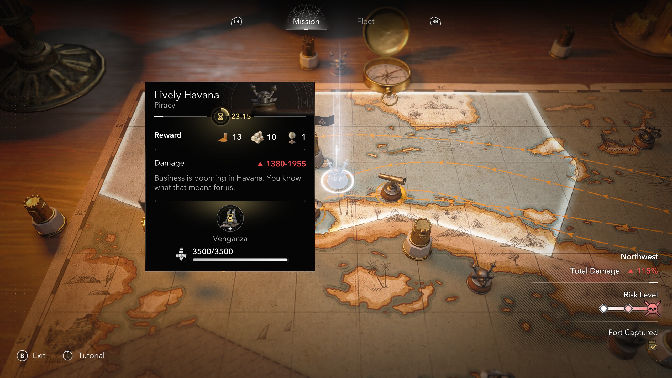 Kenway's Fleet Piracy mission showing an Art Piece reward icon