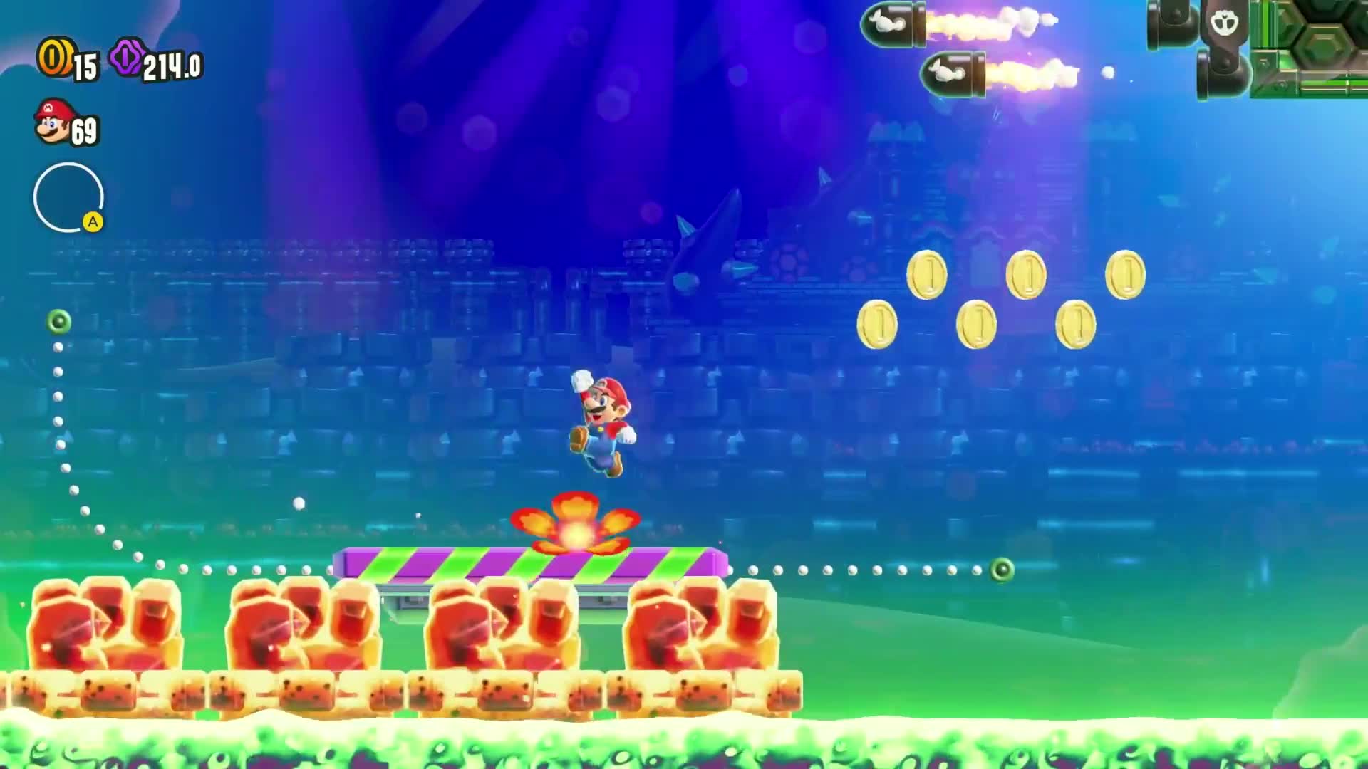 Petal Isles Wonder Seed 33, dodging Bowser-themed obstacles in KnuckleFest