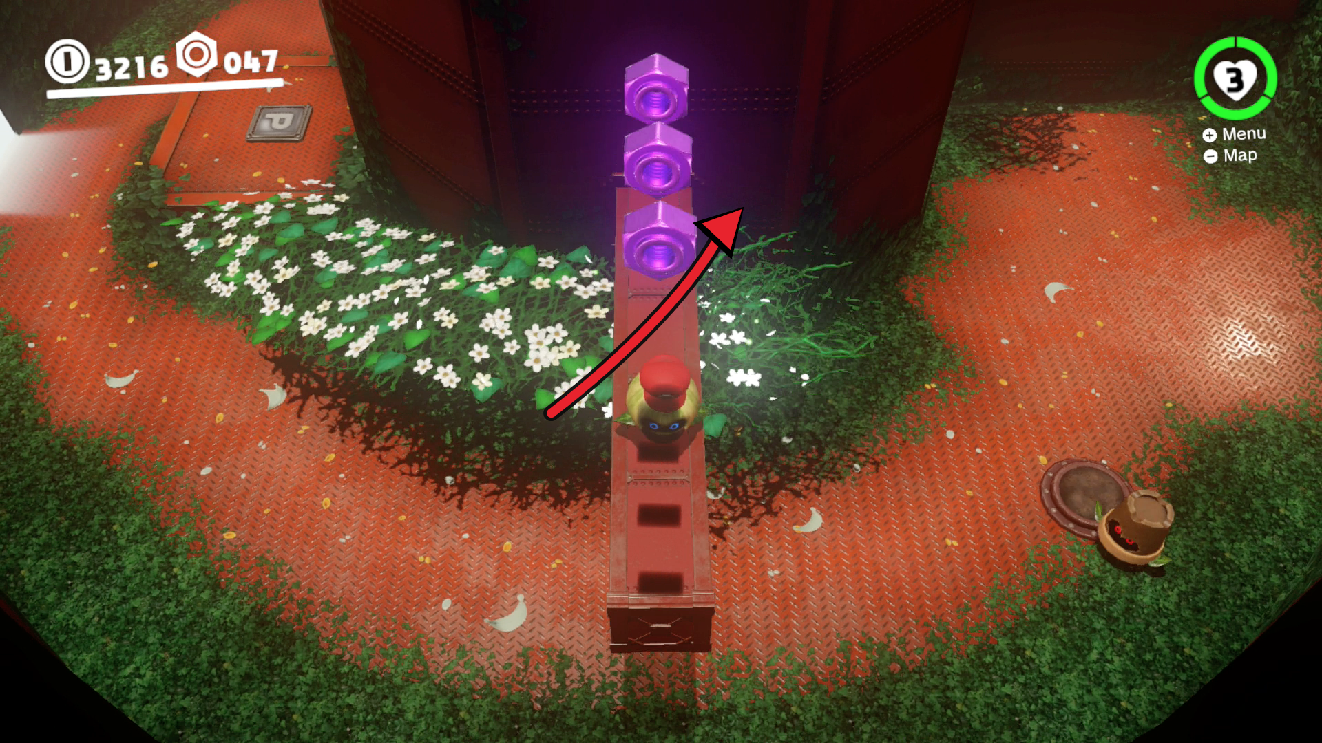 Super Mario Odyssey Wooded Kingdom purple coins 48 to 50 inside Sky Garden Tower