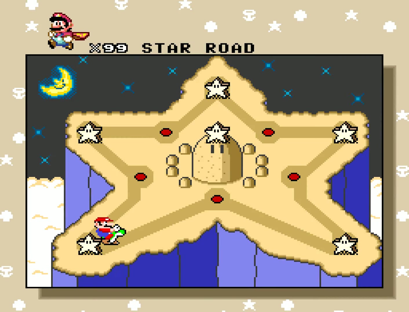 Super Mario World Star Road map, the star-shaped hub with five warp points