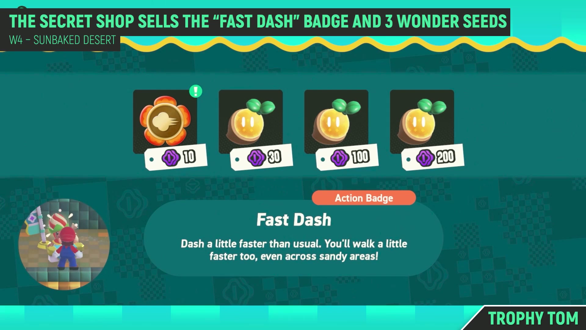 Sunbaked Desert Wonder Seed 34, the hidden Poplin Shop menu with all three Wonder Seeds