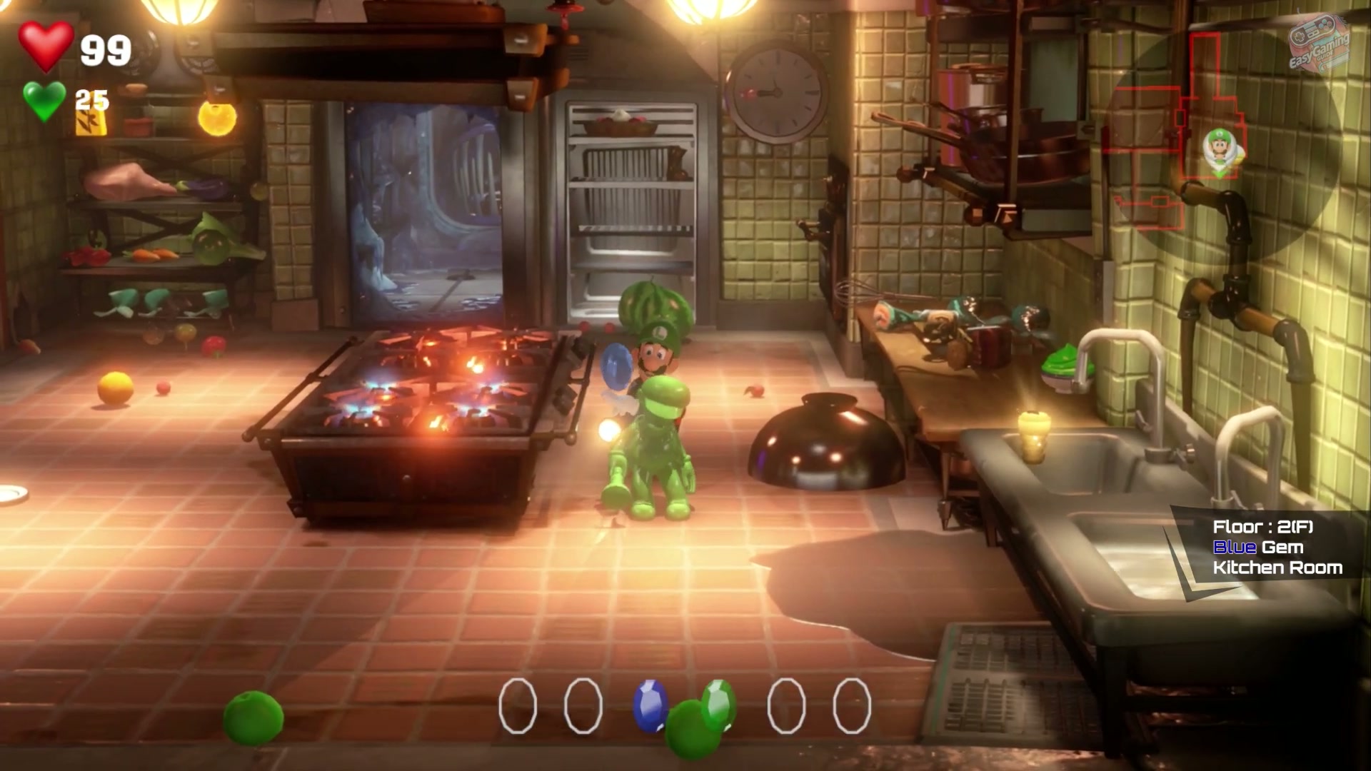 Blue Gem ice and fire puzzle in the Kitchen Room in 2F Mezzanine in Luigi's Mansion 3