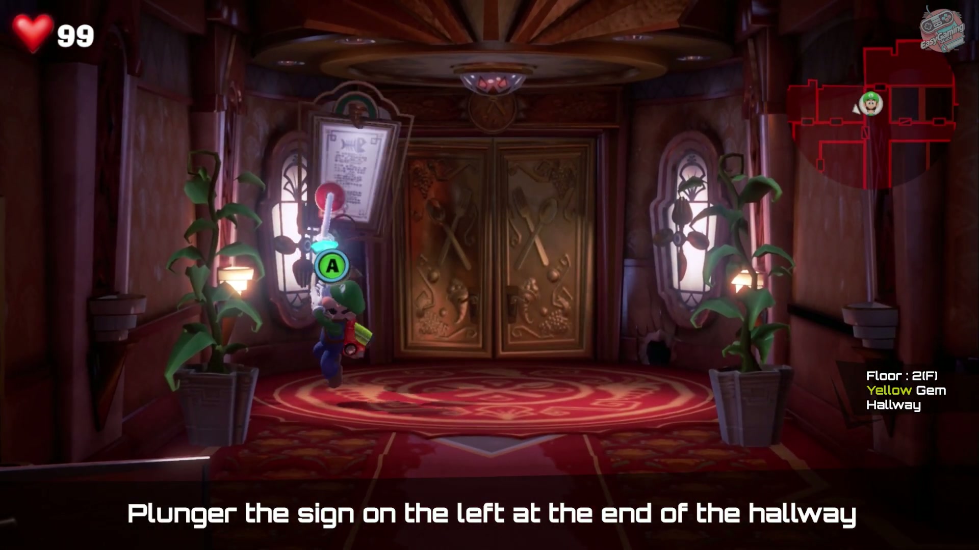 Yellow Gem Hallway sign route in 2F Mezzanine in Luigi's Mansion 3