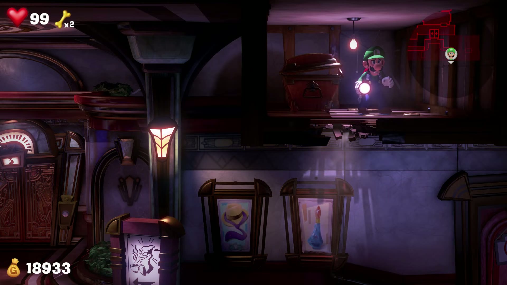 White Gem chest at the end of the upper walkway in 3F Hotel Shops in Luigi's Mansion 3