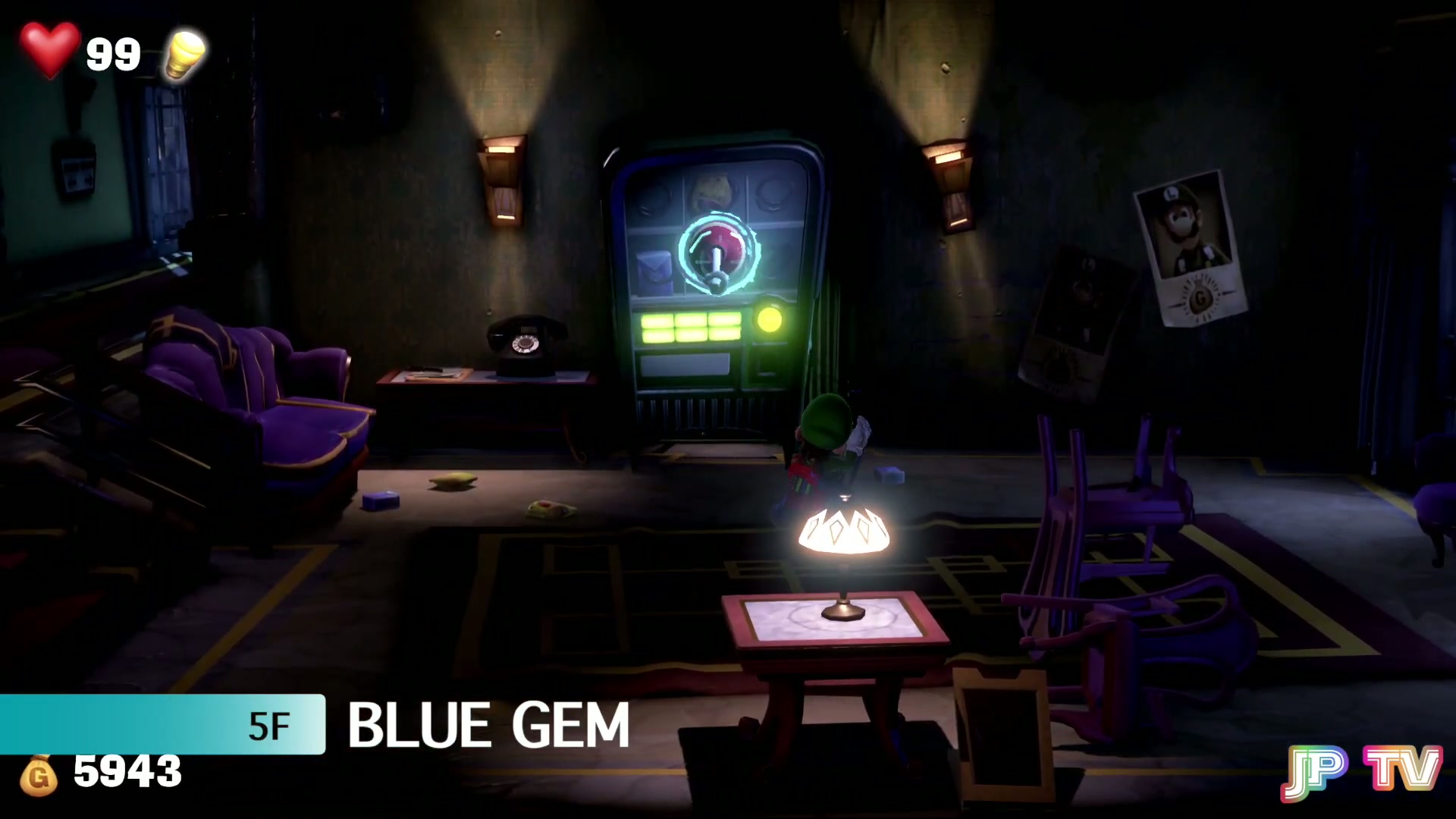 5F RIP Suites Blue Gem, Luigi plunging the vending machine to reveal the Laundry Room in Luigi's Mansion 3
