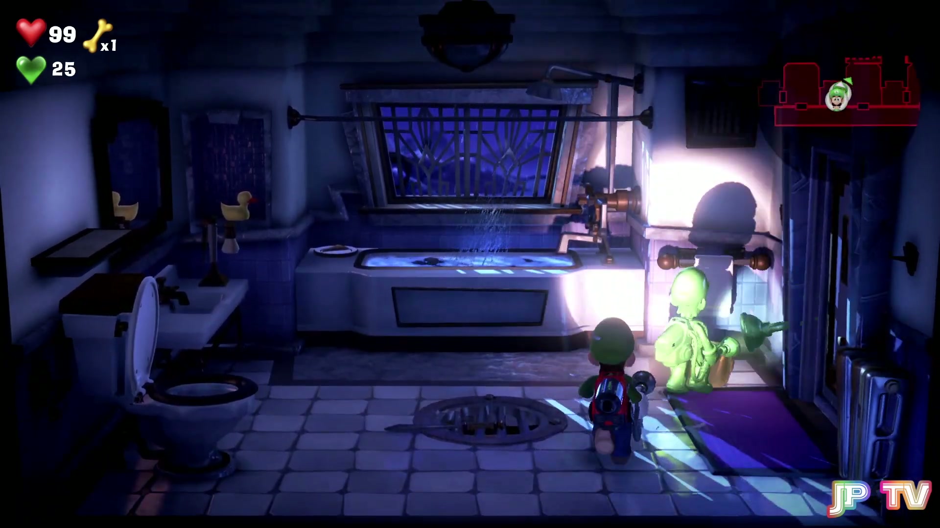5F RIP Suites Yellow Gem, Gooigi filling the bathtub after turning the valve in Luigi's Mansion 3