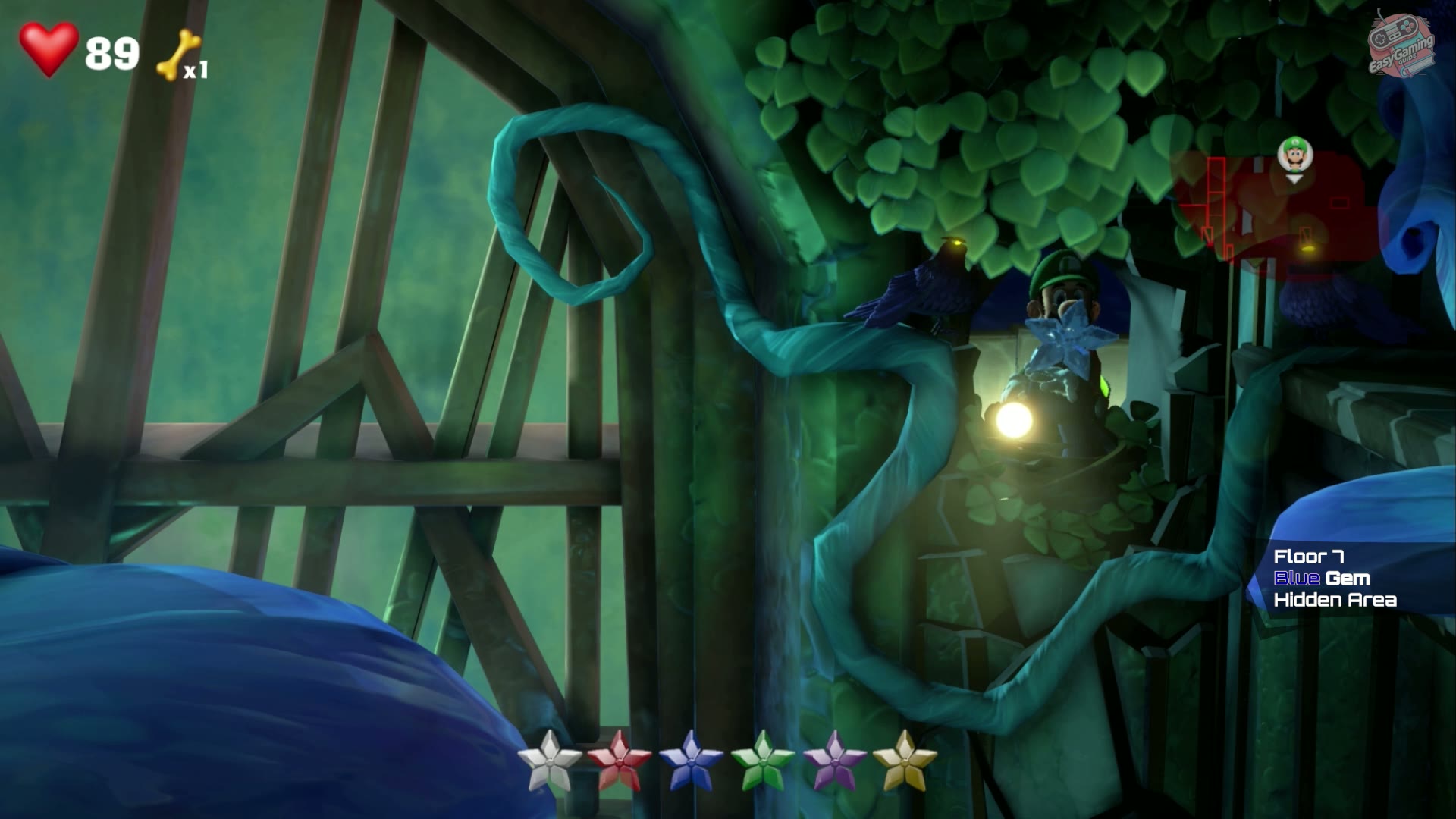 Blue Gem collected in the Hidden Area in 7F Garden Suites in Luigi's Mansion 3