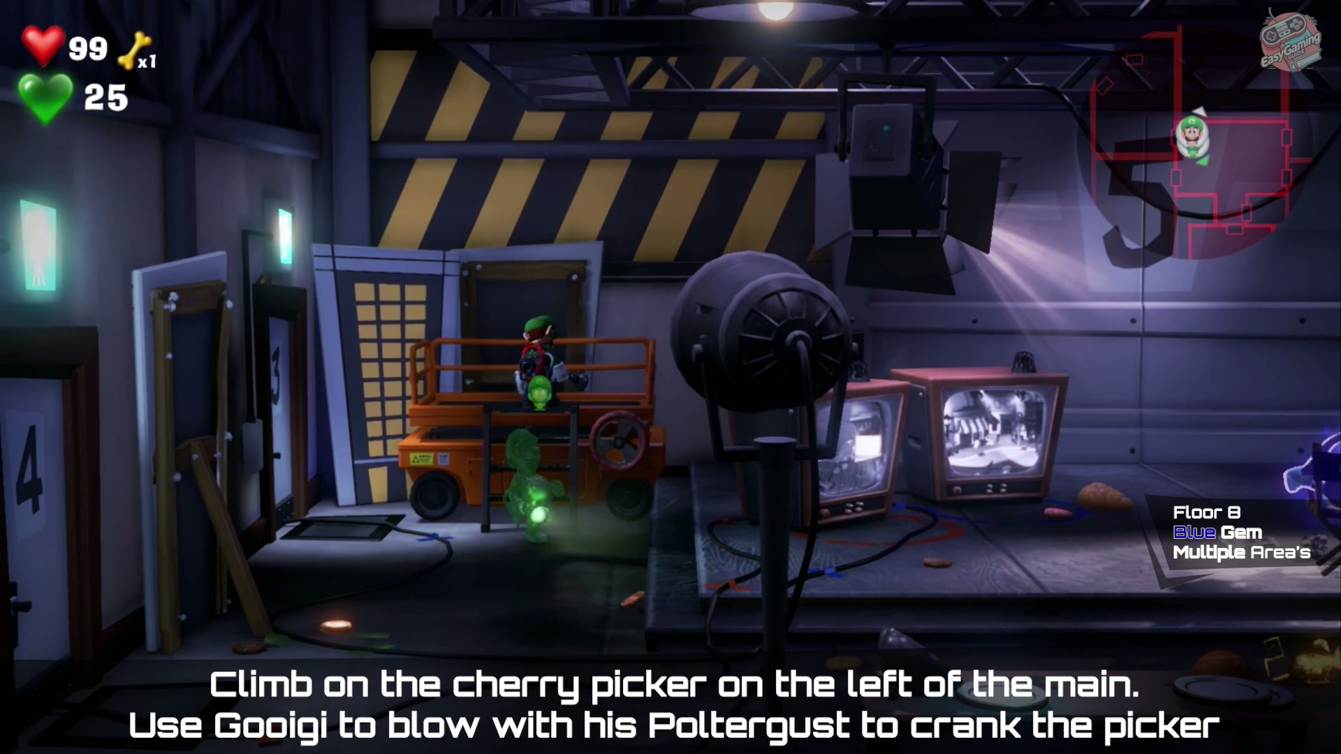 Blue Gem cherry picker route in 8F Paranormal Productions in Luigi's Mansion 3