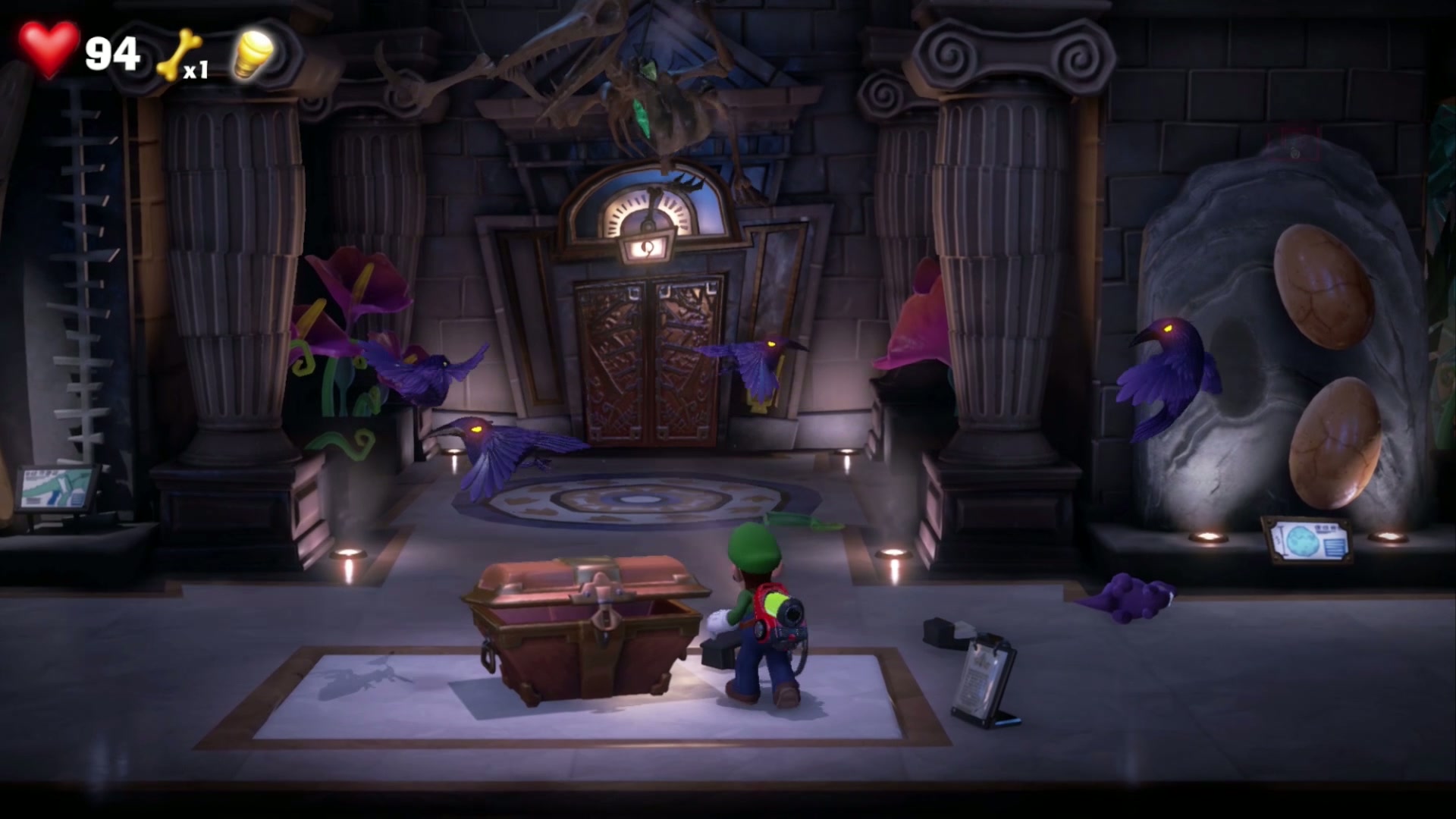 Blue Gem flower alcove beside the elevator doors in 9F Museum in Luigi's Mansion 3