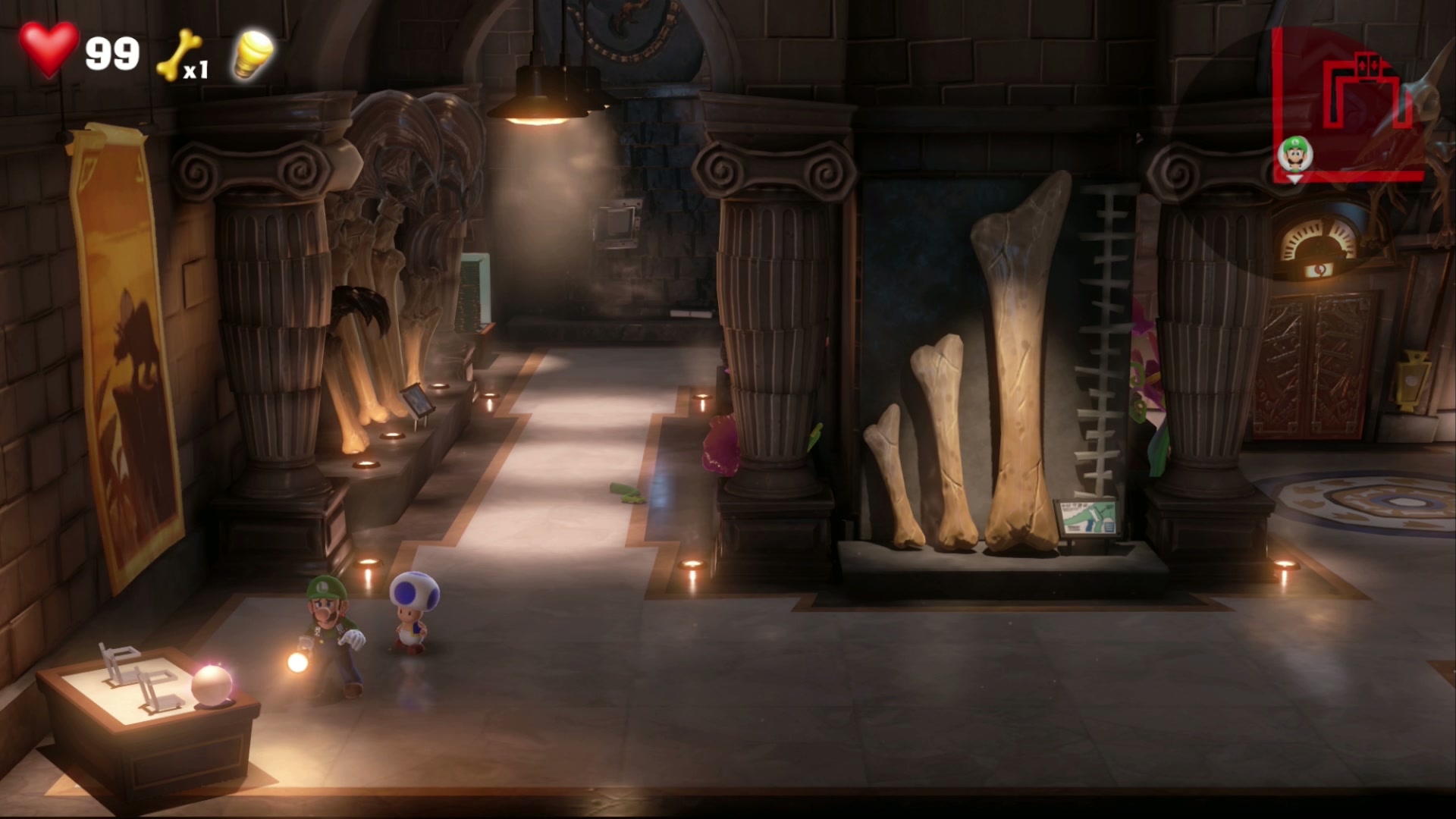 Purple Gem fossil hall display alcove in 9F Museum in Luigi's Mansion 3