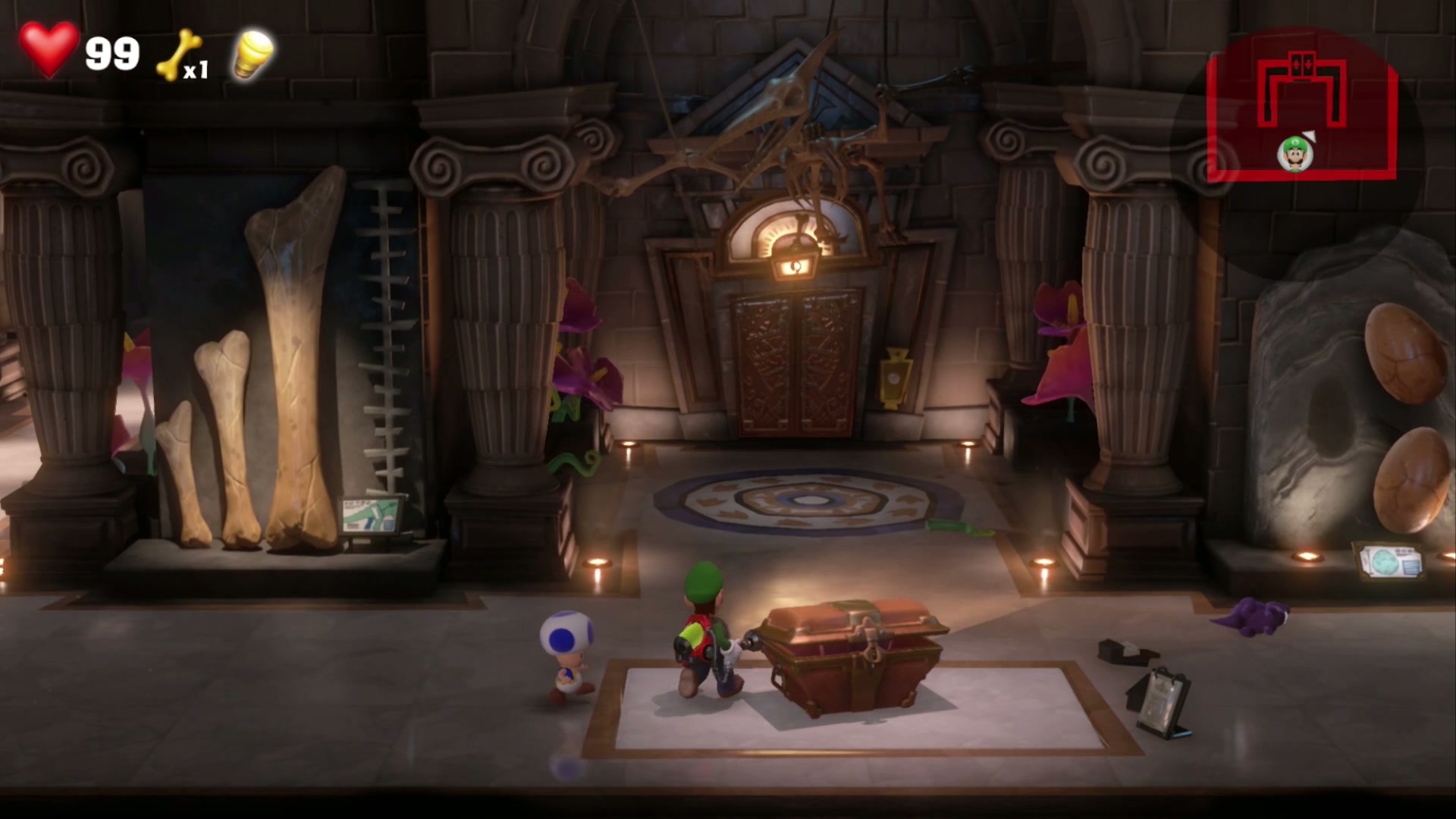 Red Gem chest opened in the Elevator Hall in 9F Museum in Luigi's Mansion 3